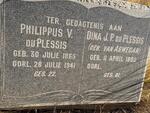 PLESSIS Philippus V., du 1865-1941 & Dina J.P. VAN ASWEGAN 1882-