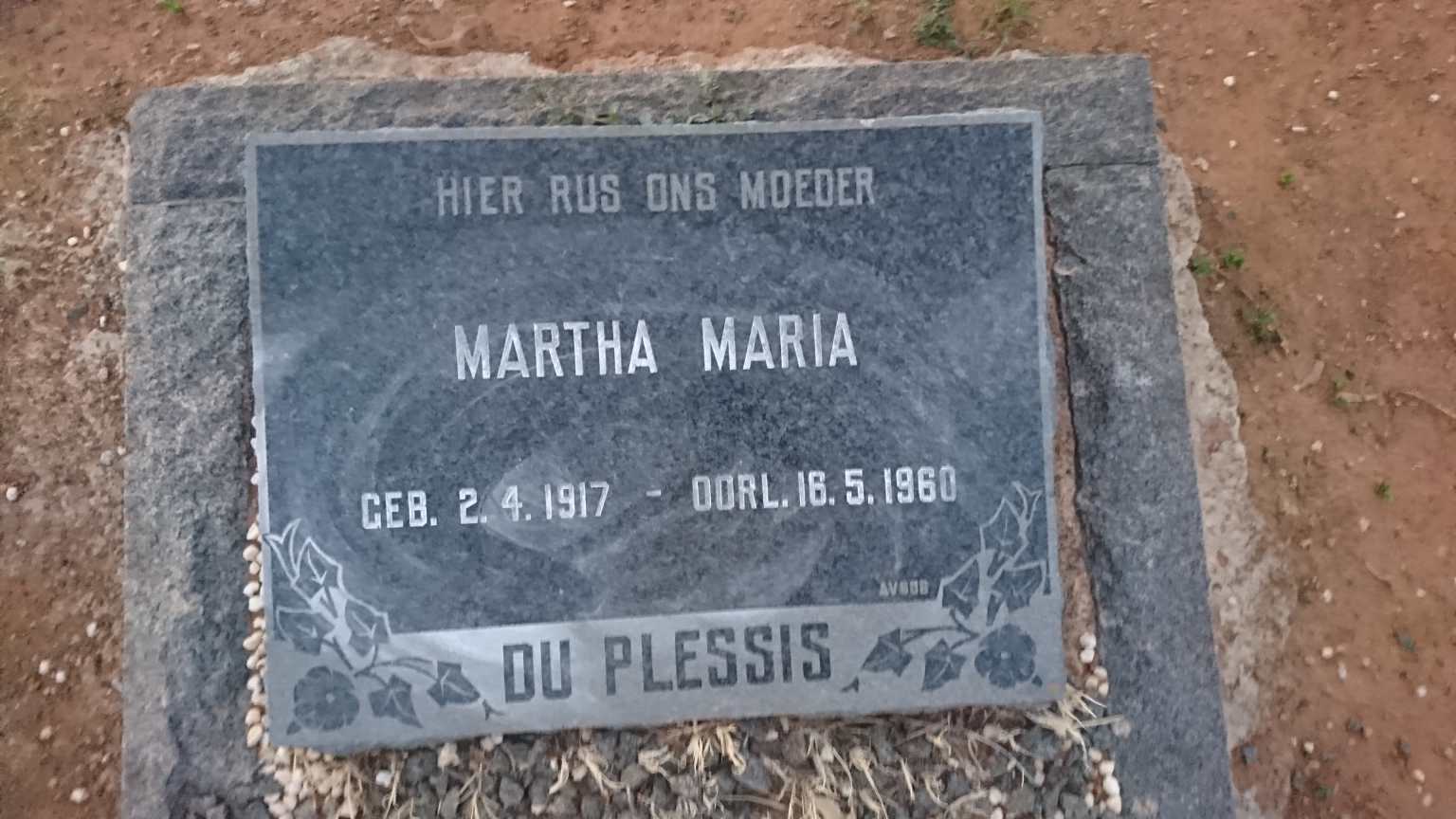 PLESSIS Martha Maria, du 1917-1960