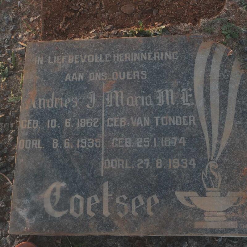 COETSER Andries J. 1862-1935 & Maria M.E. VAN TONDER 1874-1934