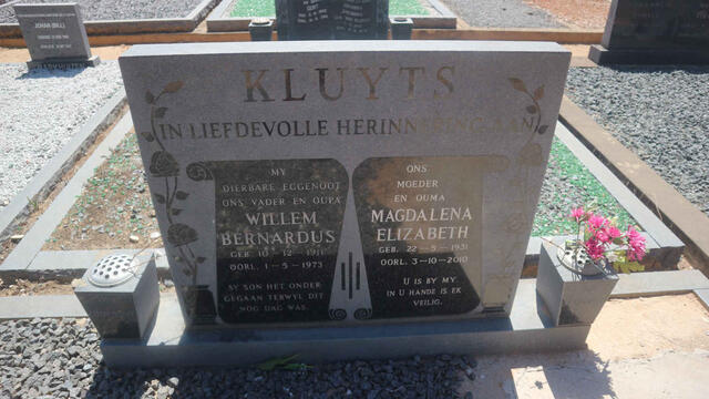 KLUYTS Willem Bernardus 1911-1973 & Magdalena Elizabeth 1931-2010