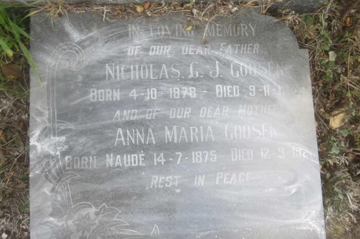 GOOSEN Nicholas G.J. 1878-19?? & Anna Maria NAUDE 1875-192? :: GOOSEN Two Infants
