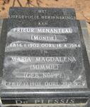 PLESSIS Prieur Menanteau, du 1902-1984 & Maria Magdalena NOPPE 1908-1994