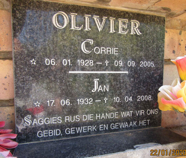 OLIVIER Jan 1932-2008 & Corrie 1928-2005