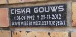GOUWS Ciska 1942-2012