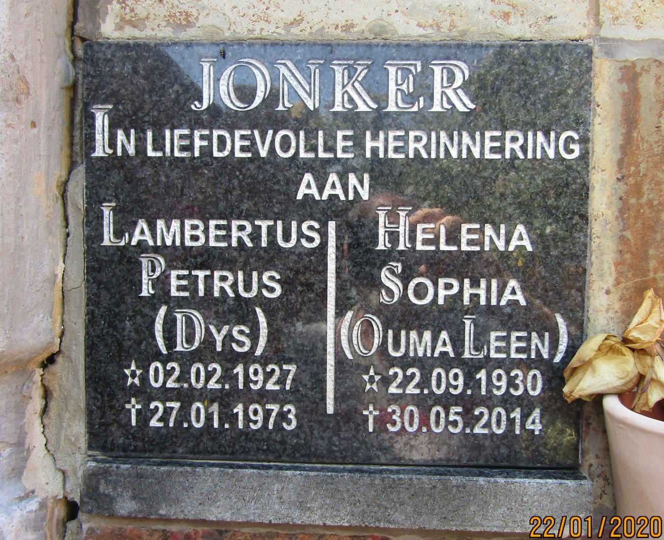 JONKER Lambertus Petrus 1927-1973 & Helena Sophia 1930-2014