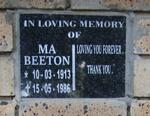 BEETON M.A. 1913-1986