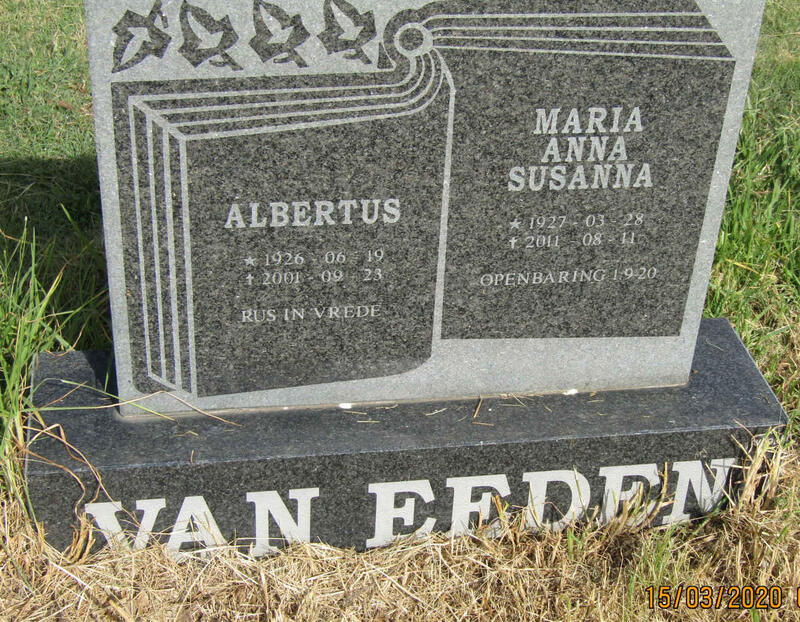 EEDEN Albertus, van 1926-2001 & Maria Anna Susanna 1927-2011