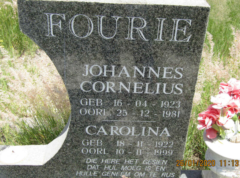 FOURIE Johannes Cornelius 1923-1981 & Carolina 1922-1999