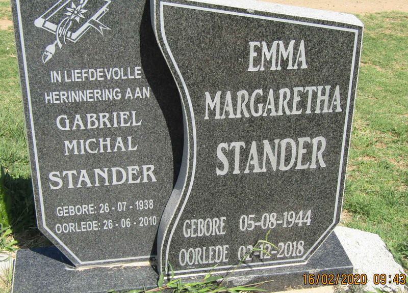 STANDER Gabriel Michal 1938-2010 & Emma Margaretha 1944-2018