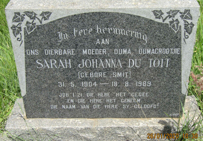 TOIT Sarah Johanna, du nee SMIT 1904-1989