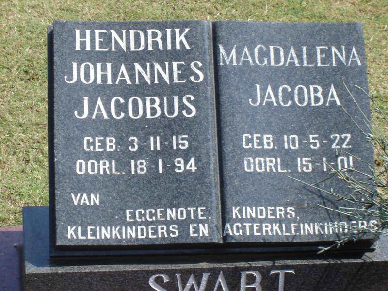 SWART Hendrik Johannes Jacobus 1915-1994 & Magdalena Jacoba 1922-2001