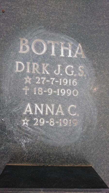 BOTHA Dirk J.G.S 1916-1990 & Anna C. 1919-