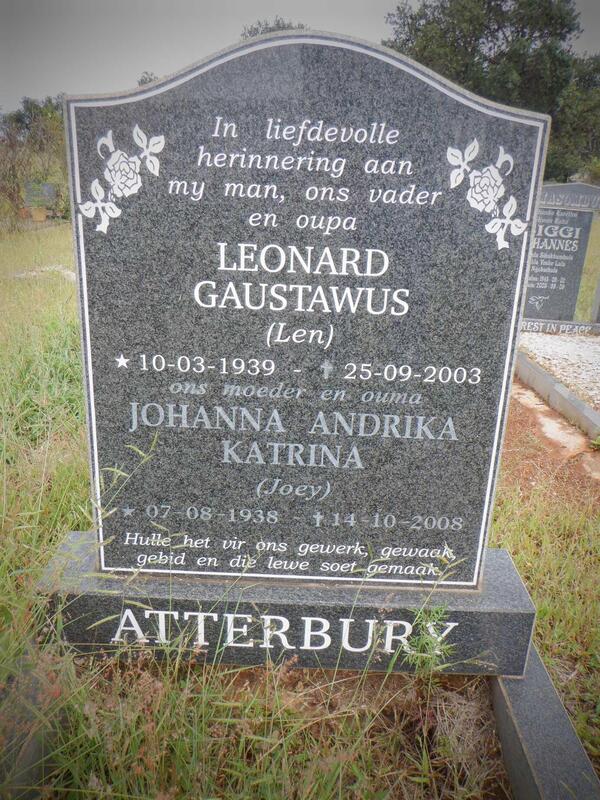ATTERBURY Leonard Gaustawus 1939-2003 & Johanna Andrika Katrina 1938-2008