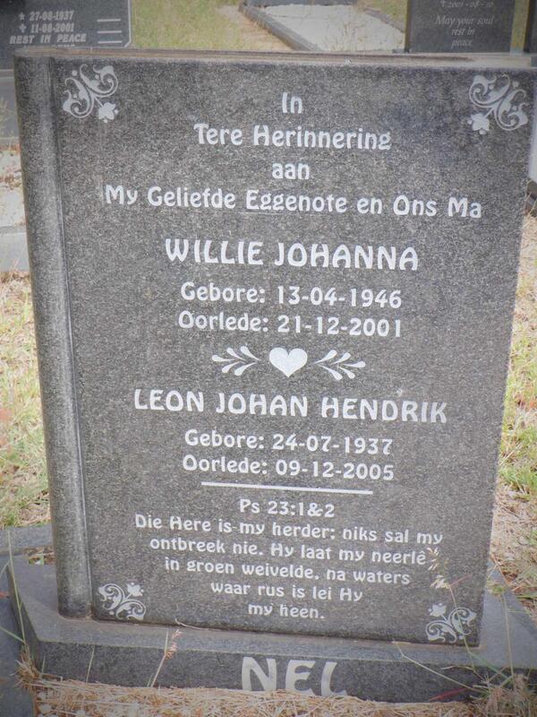 NEL Leon Johan Hendrik 1937-2005 & Willie Johanna 1946-2001