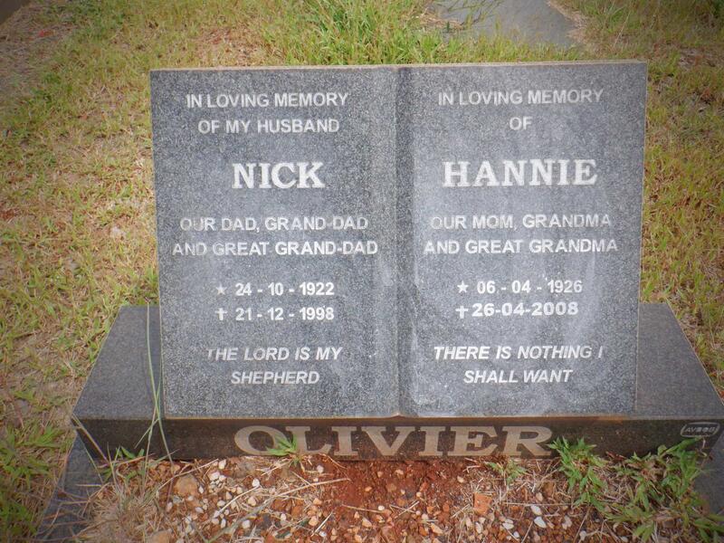 OLIVIER Nick 1922-1998 & Hannie 1926-2008