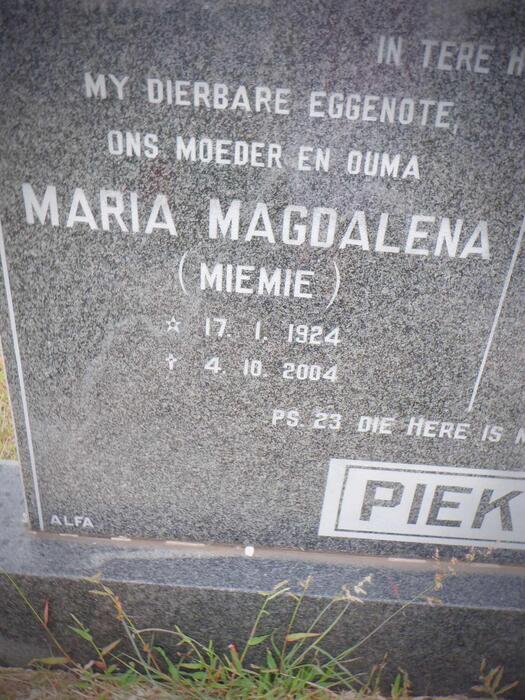 PIEK Stephanus Petrus 1920-2005 & Maria Magdalena 1924-2004