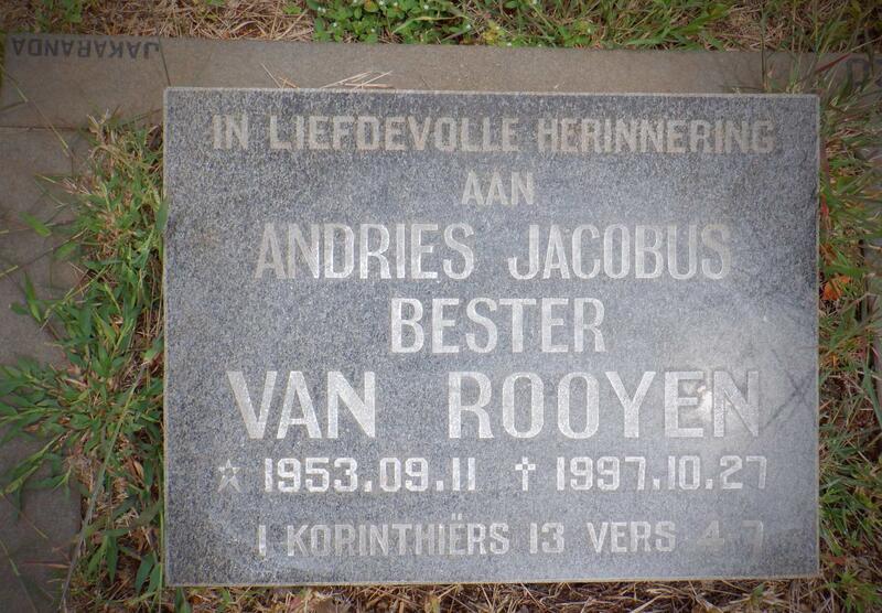 ROOYEN Andries Jacobus Bester, van 1953-1997