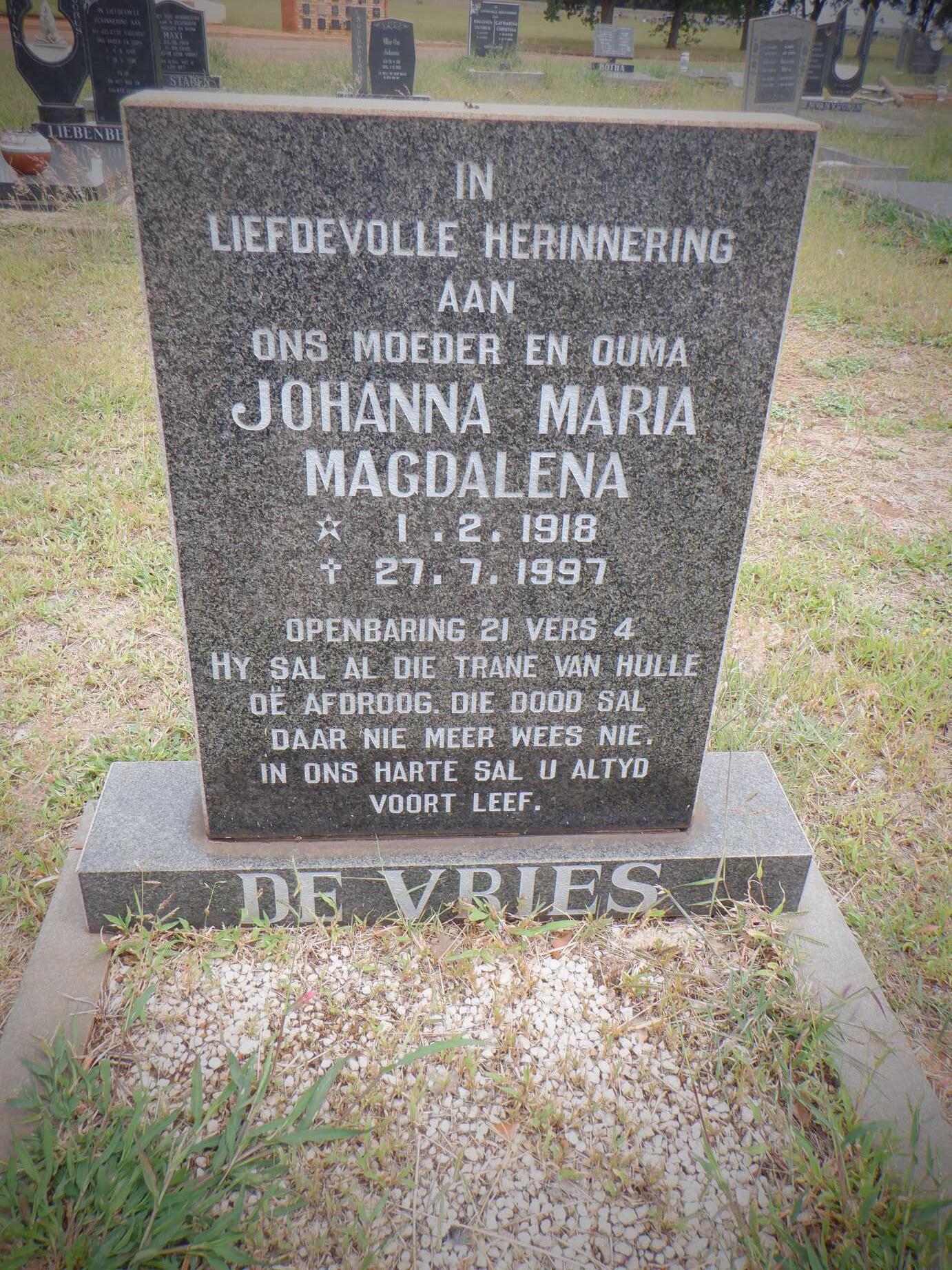 VRIES Johanna Maria Magdalena, de 1918-1997