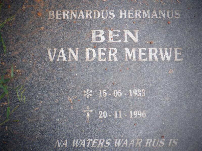 MERWE Bernardus Hermanus, van der 1933-1996