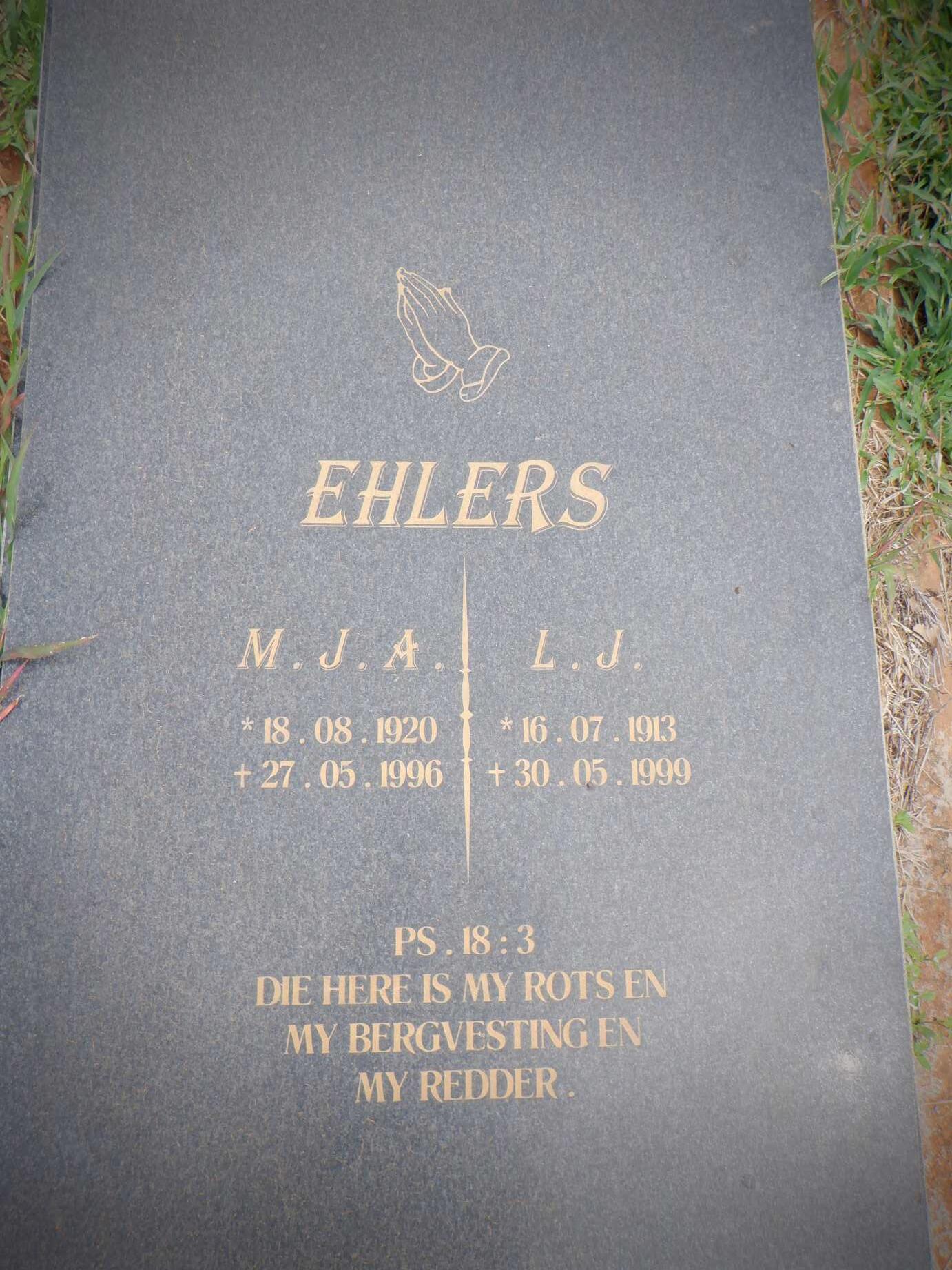 EHLERS M.J.A. 1920-1996 & L.J. 1913-1999