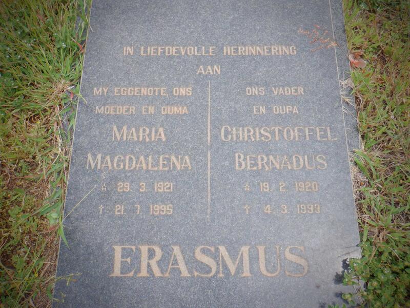 ERASMUS Christoffel Bernardus 1920-1993 & Maria Magdalena 1921-1995