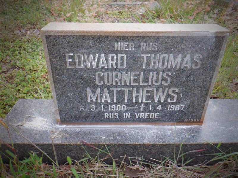 MATTHEWS Edward Thomas Cornelius 1900-1987