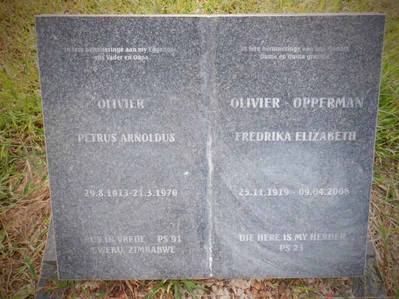 OLIVIER Petrus Arnoldus 1913-1970 & Fredrika Elizabeth OPPERMAN 1919-2006