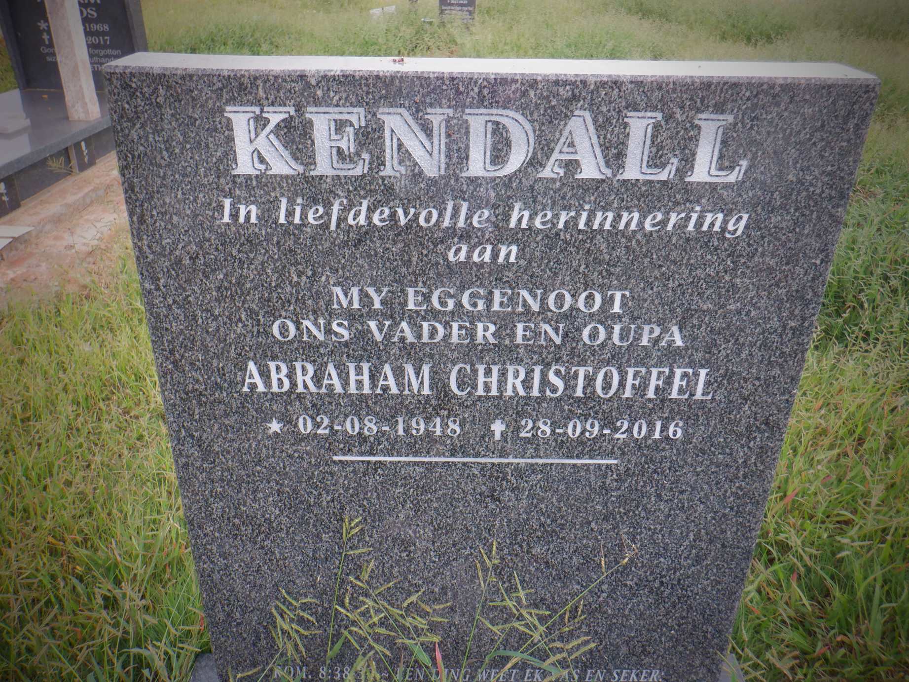 KENDALL Abraham Christoffel 1948-2016
