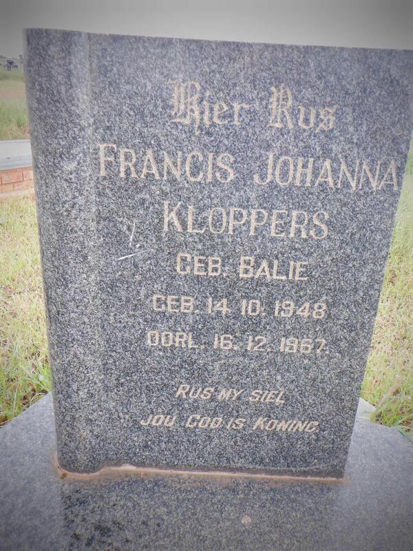 KLOPPERS Francis Johanna nee BALIE 1948-1967