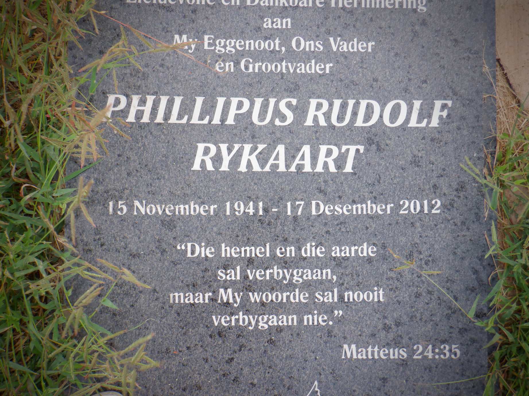 RYKAART Phillipus Rudolf 1941-2012