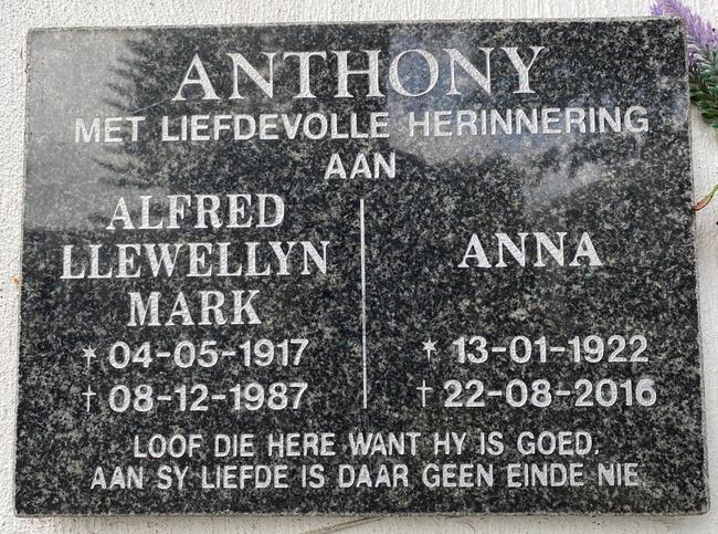 ANTHONY Alfred Llewellyn Mark 1917-1987 & Anna 1922-2016