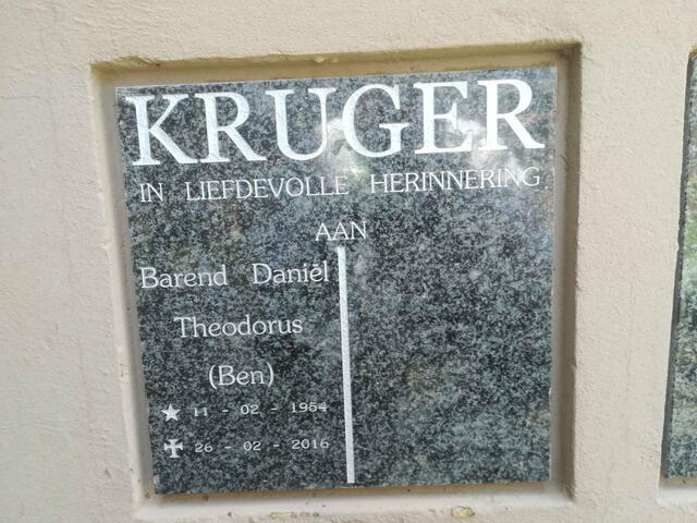 KRUGER Barend Daniel Theodorus 1954-2016