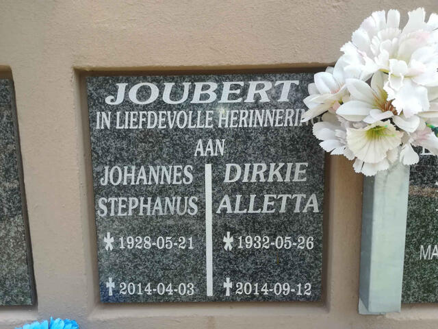 JOUBERT Johannes Stephanus 1928-2014 & Dirkie Aletta 1932-2014
