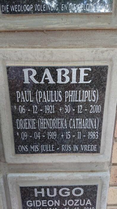 RABIE Paulus Phillipus 1921-2010 & Hendrieka Catharina 1919-1983