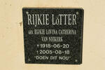 LOTTER Rijkie Lovina Catharina nee VAN NIEKERK 1918-2005