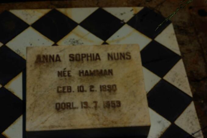 NUNS Anna Sophia nee HAMMAN 1890-1959