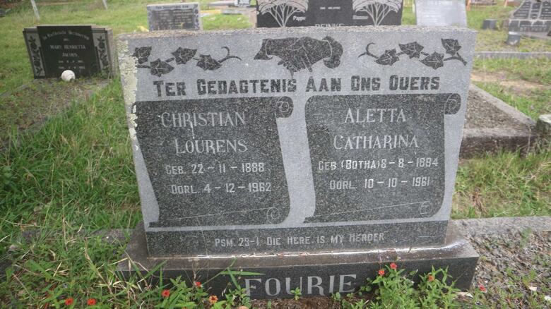 FOURIE Christian Lourens 1888-1962 & Aletta Catharina BOTHA 1894-1961