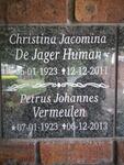 VERMEULEN Petrus Johannes 1923-2013 :: DE JAGER HUMAN Christina Jacomina 1923-2011