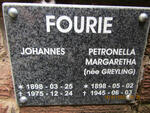 FOURIE Johannes 1898-1975 & Petronella Margaretha GREYLING 1898-1945