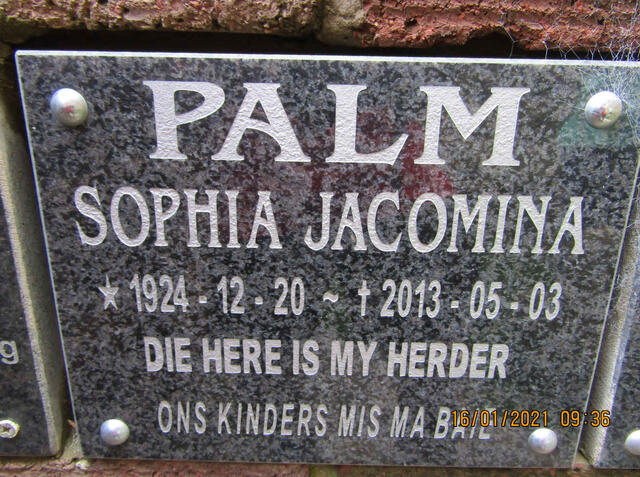 PALM Sophia Jacomina 1924-2013