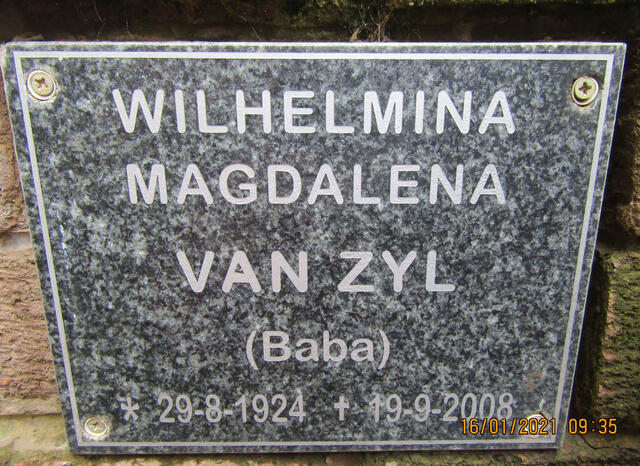 ZYL Wilhelmina Magdalena, van 1924-2008