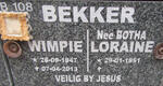 BEKKER Wimpie 1947-2013 & Loraine nee BOTHA 1951-