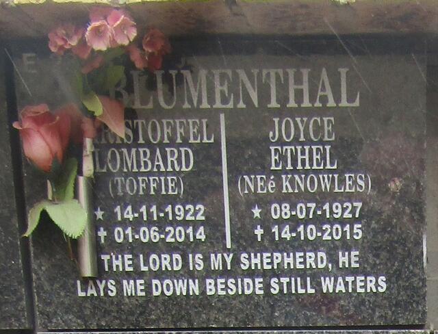 BLUMENTHAL Christoffel Lombard 1922-2014 & Joyce Ethel nee KNOWLES 1927-2015