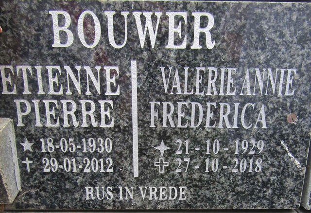 BOUWER Etienne Pierre 1930-2012 & Valerie Annie Frederica 1929-2018