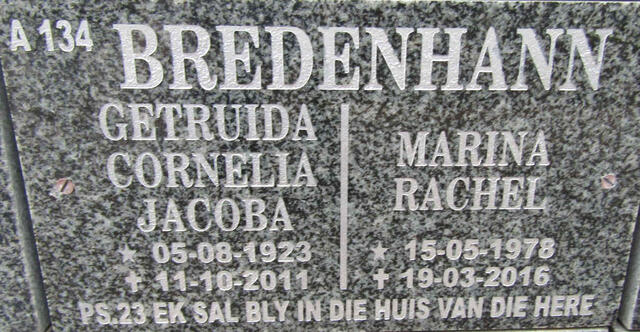BREDENHANN Getruida Cornelia Jacoba 1923-2011 :: BREDENHANN Marina Rachel 1978-2016