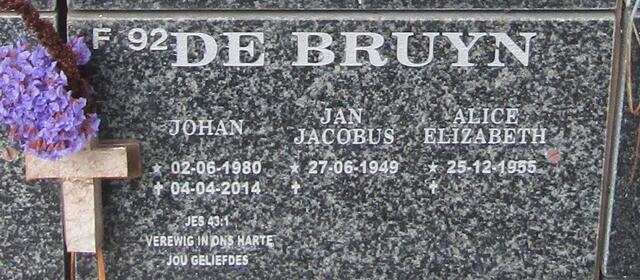 BRUYN Johan, de 1980-2014 :: BRUYN Jan Jacobus, de 1949- :: BRUYN Alice Elizabeth, de 1955-