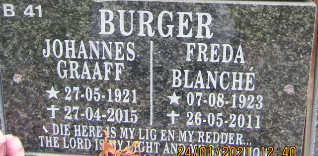 BURGER Johannes Graaff 1921-2015 & Freda Blanche 1923-2011