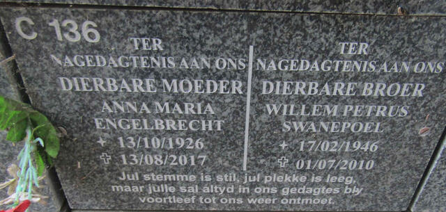 ENGELBRECHT Anna Maria 1926-2017 ::  SWANEPOEL Willem Petrus 1946-2010