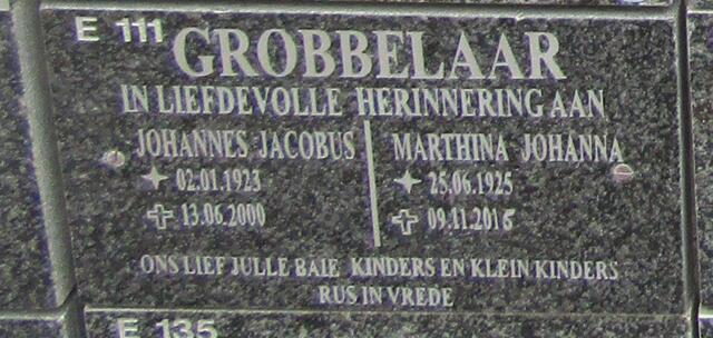 GROBBELAAR Johannes Jacobus 1923-2000 & Marthina Johanna 1925-2016