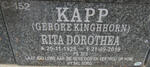 KAPP Rita Dorothea nee KINGHHORN 1925-2019